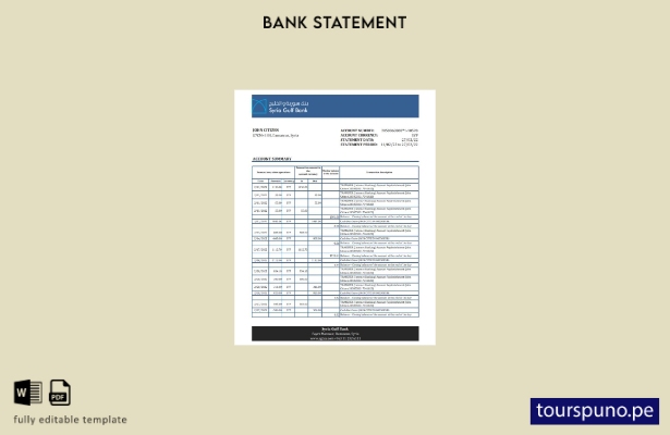 listo para imprimir plantilla de Excel de extracto bancario del Golfo de Siria